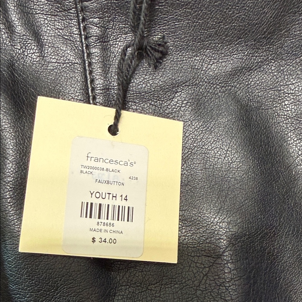 Francescas Black Faux Leather Button Front Mini Skirt Youth 14 - Picture 2 of 9